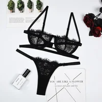 Lingerie Sexy en dentelle pour femme, sous-vêtements transparents, broderie féerique, ensembles brefs, Kit de soutien-gorge délicat, ensembles Push Up 5