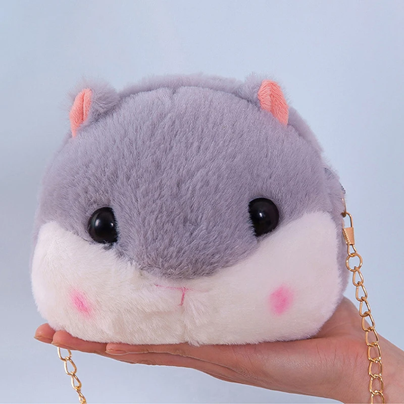 

Cute Hamster Plush Purses Chain Small Shoulder Crossbody Bag Women Diagonal Phone Bag Plush Doll Girl Faux Fur Handbag Kids Gift