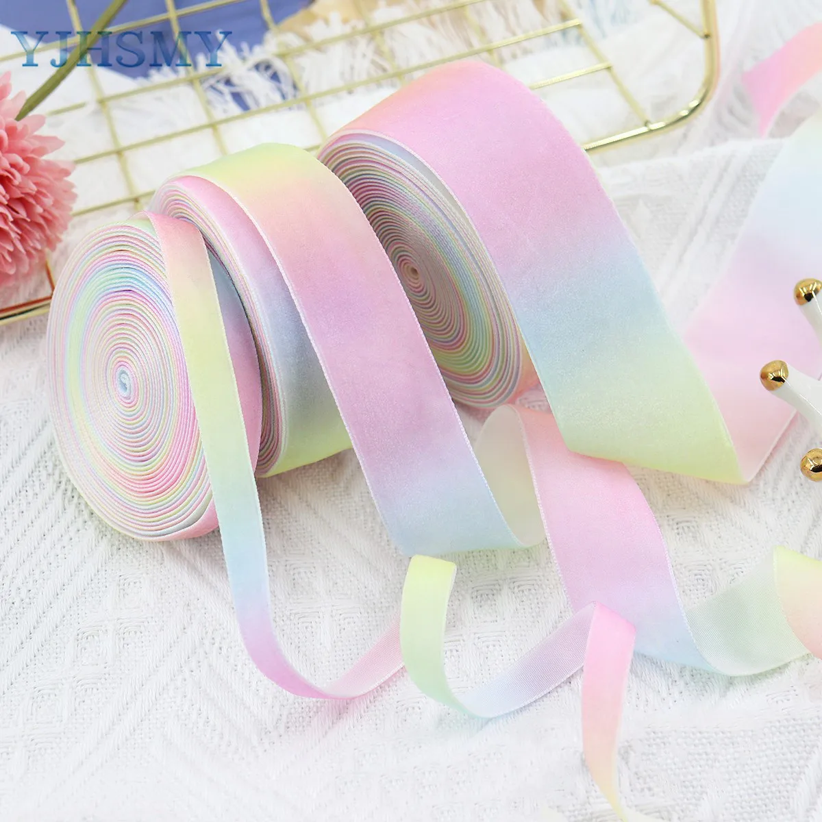 Pastel Rainbow Ribbon Velvet Ribbon 5 Yards Rainbow Craft Ribbon Gift Ribbon for Gift Wrapping Party Decoration Making Hair Bows