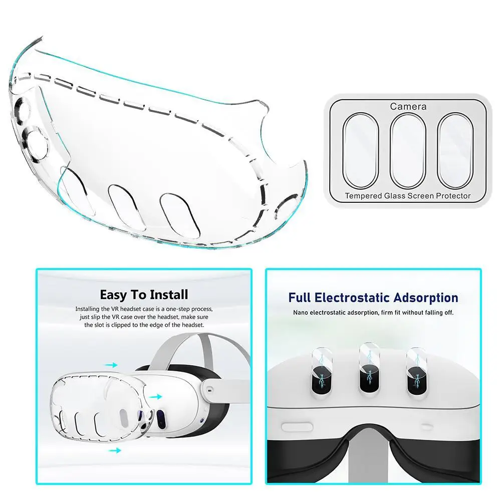 

For Meta Quest 3 Clear VR Helmet Protective Cover Anti-collision Film VR Lens Glass HD Protective Protector New Tempered Film