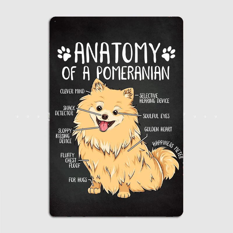 

Anatomy of a Pomeranian Dog Metal Sign Mural Painting Cinema Living Room Cinema Funny Tin Sign Poster