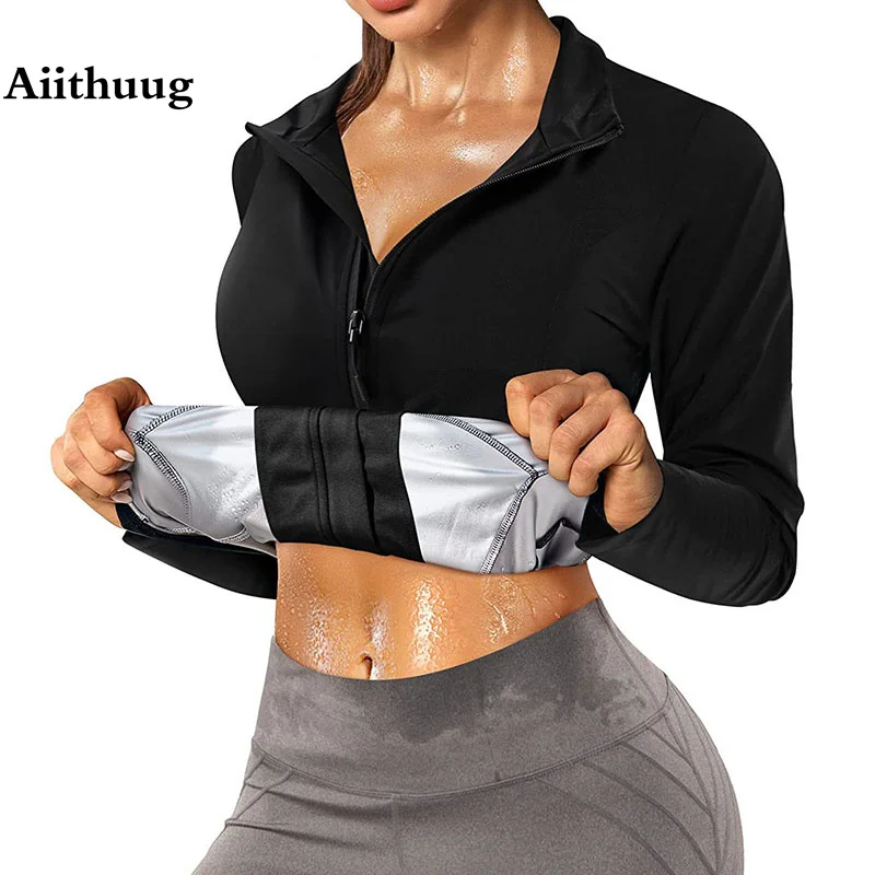 AiithuugWomenSaunaSuitsLongSleeveWaistTrainerCorsetFatBurn