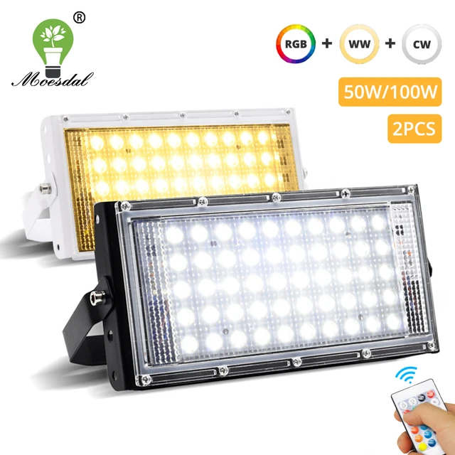 Projecteur LED imperméable conforme à la norme IP66 avec télécommande, éclairage  d'extérieur, luminaire de paysage, idéal pour une cour, 50/100W, AC  220/230/240V, RVB - AliExpress