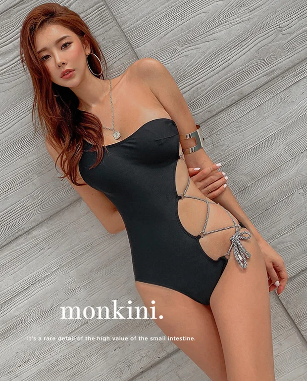 

Sexy Hollow Out Beaterful Back One Shoulder Bikini Black One Piece Swimsuit
