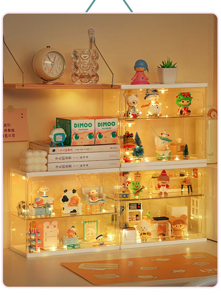 POP MART-Vitrine HD pour figurines d'action DIMOO, boîte ennemi  anti-poussière, vitrine d'art, armoire de rangement pour beurre, jouets