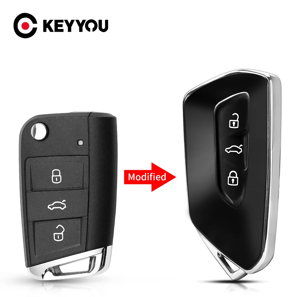 

Модифицированный чехол KEYYOU для автомобильного ключа для VW MQB Tiguan Polo Golf MK8 Jetta T-ROC T-Cross Skoda