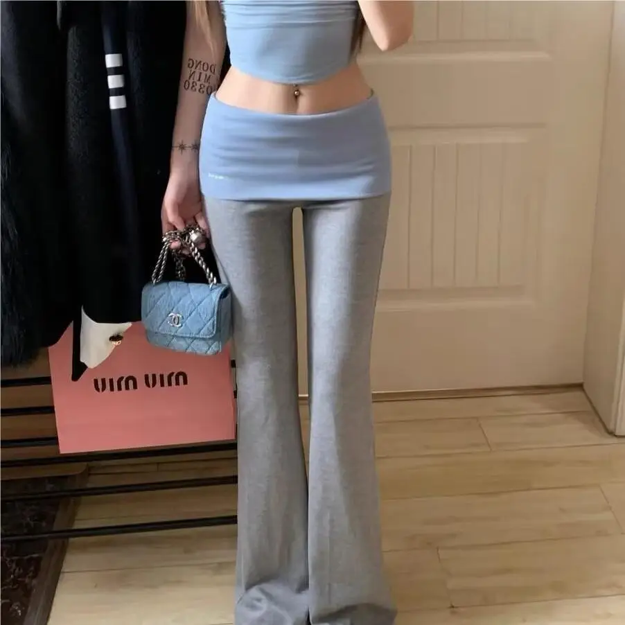 Japanese 2000s style yoga pants women 2024 korean fashion flare pants casual flared leggings sweat black pants contrast color