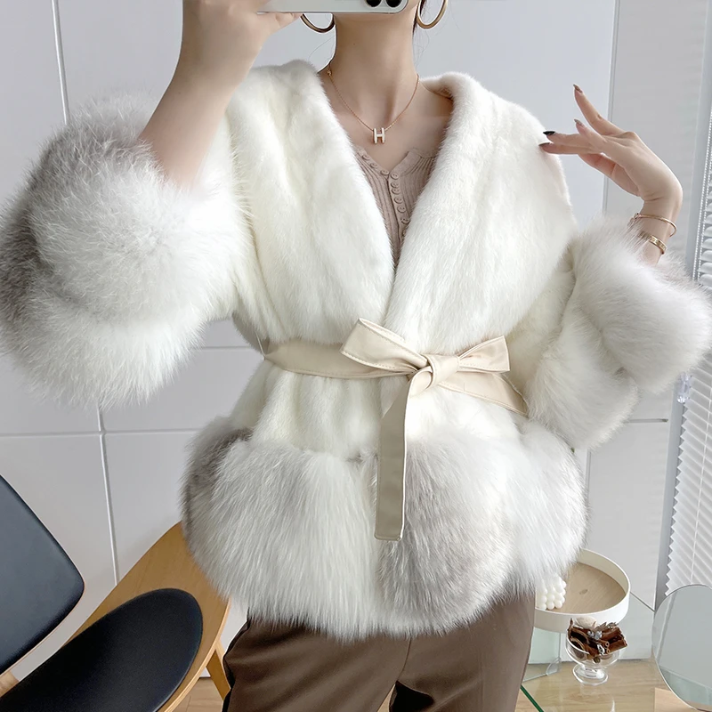 HDHOHR 2024 Winter New Real Fur Coats Women Natural Mink Fur Coats With Real Fox fur Warm Short Mink Fur Jackets For Female