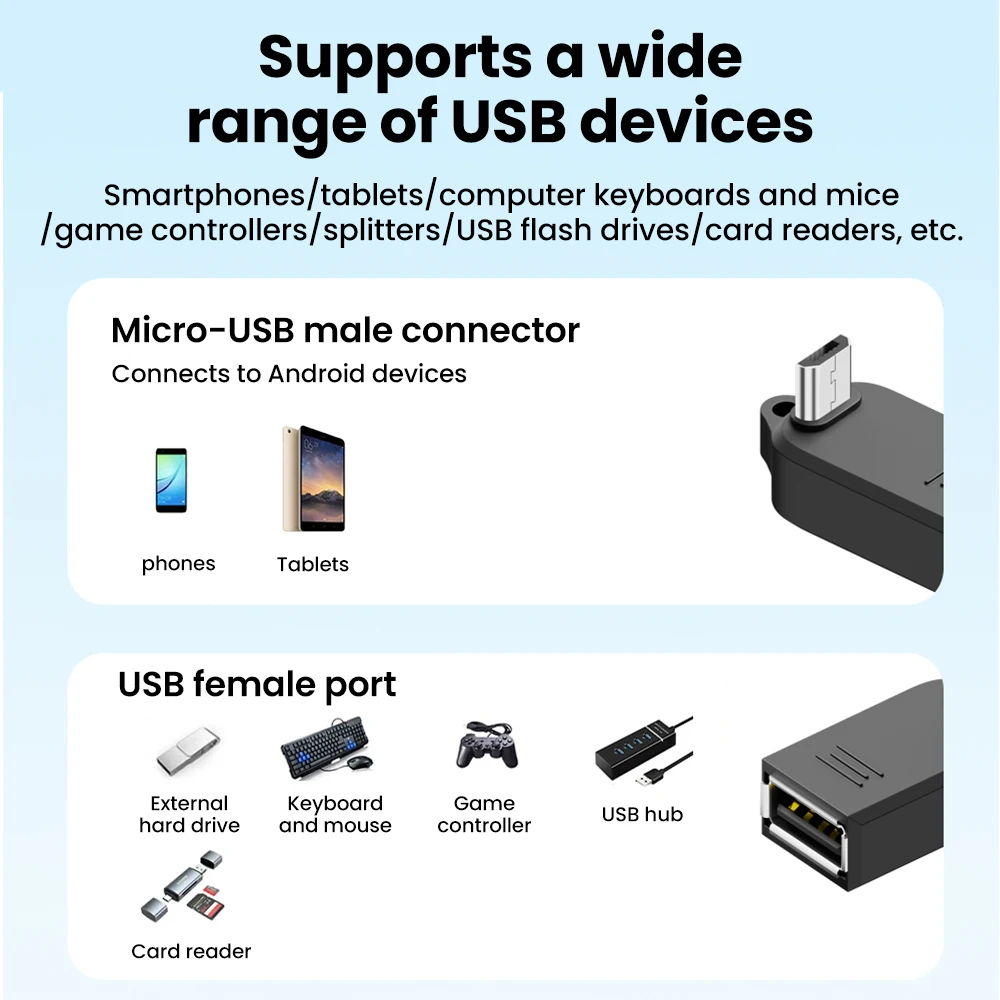 마이크로 USB OTG 어댑터 USB2.0 마이크로 타입 A 암형 어댑터 변환기 (휴대폰, 태블릿, USB 플래시 드라이브용) 빠른 데이터 전송