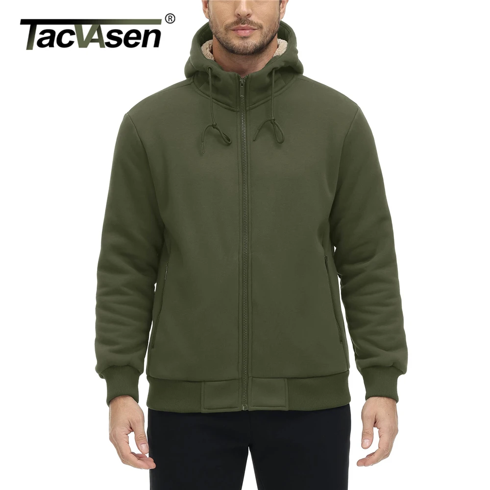 TACVASEN Fleece Lining Winter Hoodie Mens Sherpa Jackets Windproof Full Zip  Warm Coats Climbing Hooded Casual Outwear Sportswear