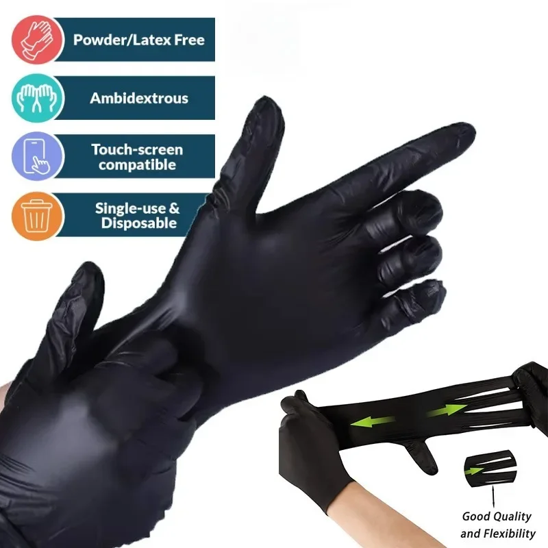 Disposable Black Nitrile Gloves for Household Use Latex Free Powder Free Cleaning Gloves Tattoo Hairdressing Tools 50PCS