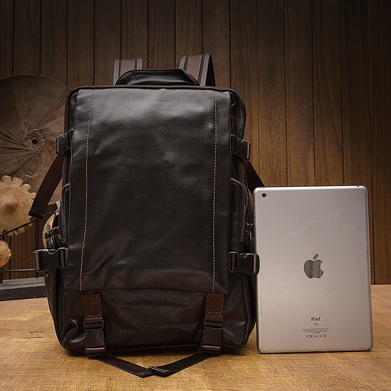 Genuine Leather Travel Backpack Handmade Top Layer Cowhide Leather Rucksack Outdoor Large Capacity Knapsack Laptop School Bag