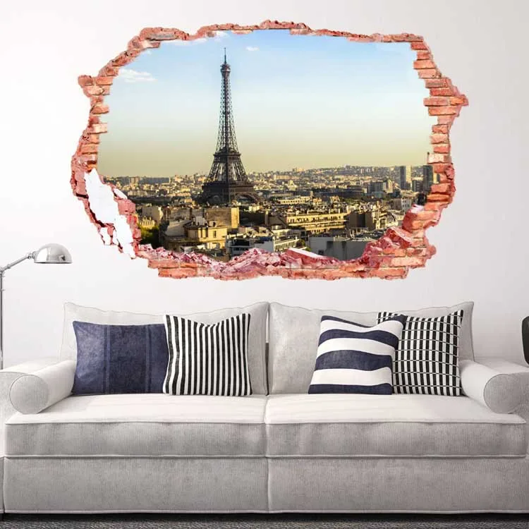 

3D breakthrough Eiffel Tower Wall Art Stickers Decal Decor Vinyl Poster Mural removeable Custom DIY Kids gift d052