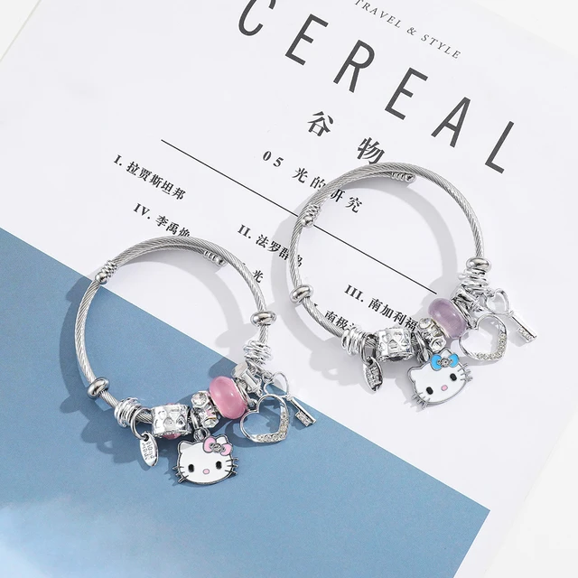 Takara Tomy Anime Kawaii Sanrio Hello Kitty Bracelet Charms Metal Beads Making Kit Kids Gift Jewelry Accessories, Girl's, Size: One size, Grey