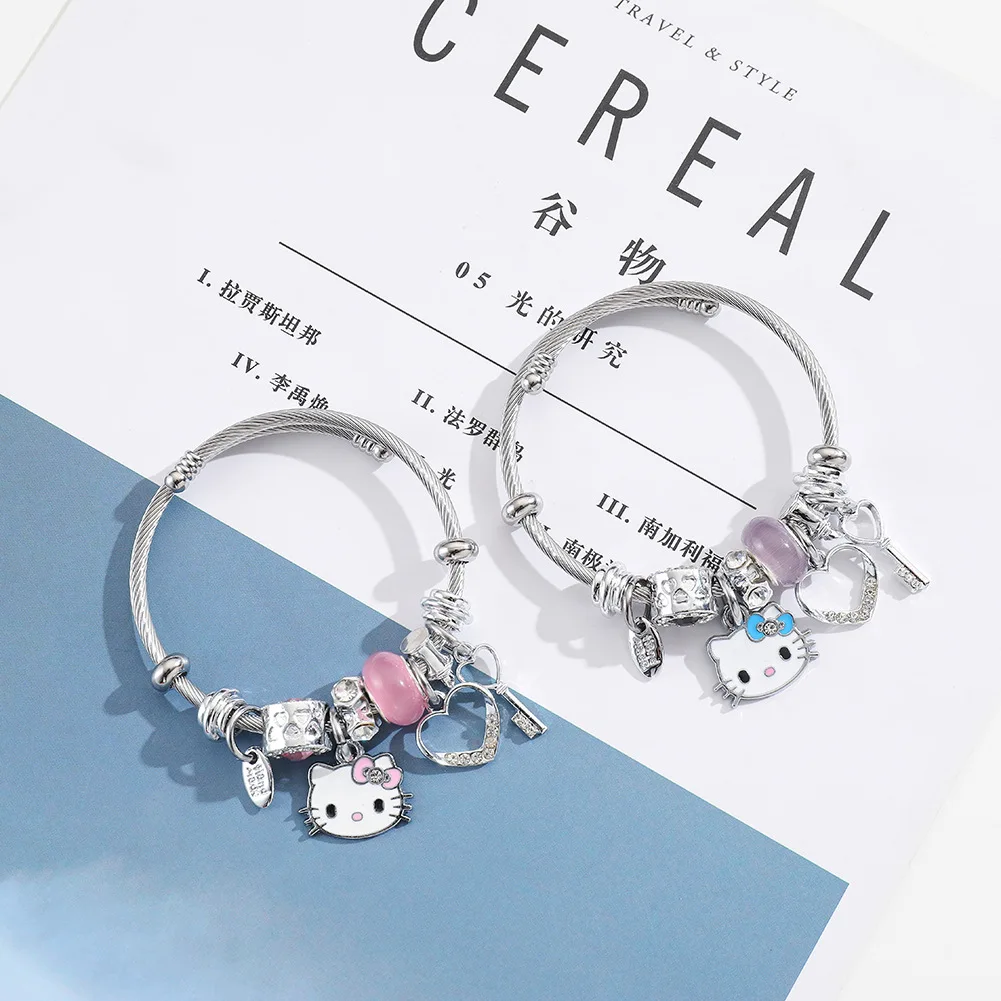 Kawaii Sanrio Hello Kitty Bracelet Small Fresh Crystal Student