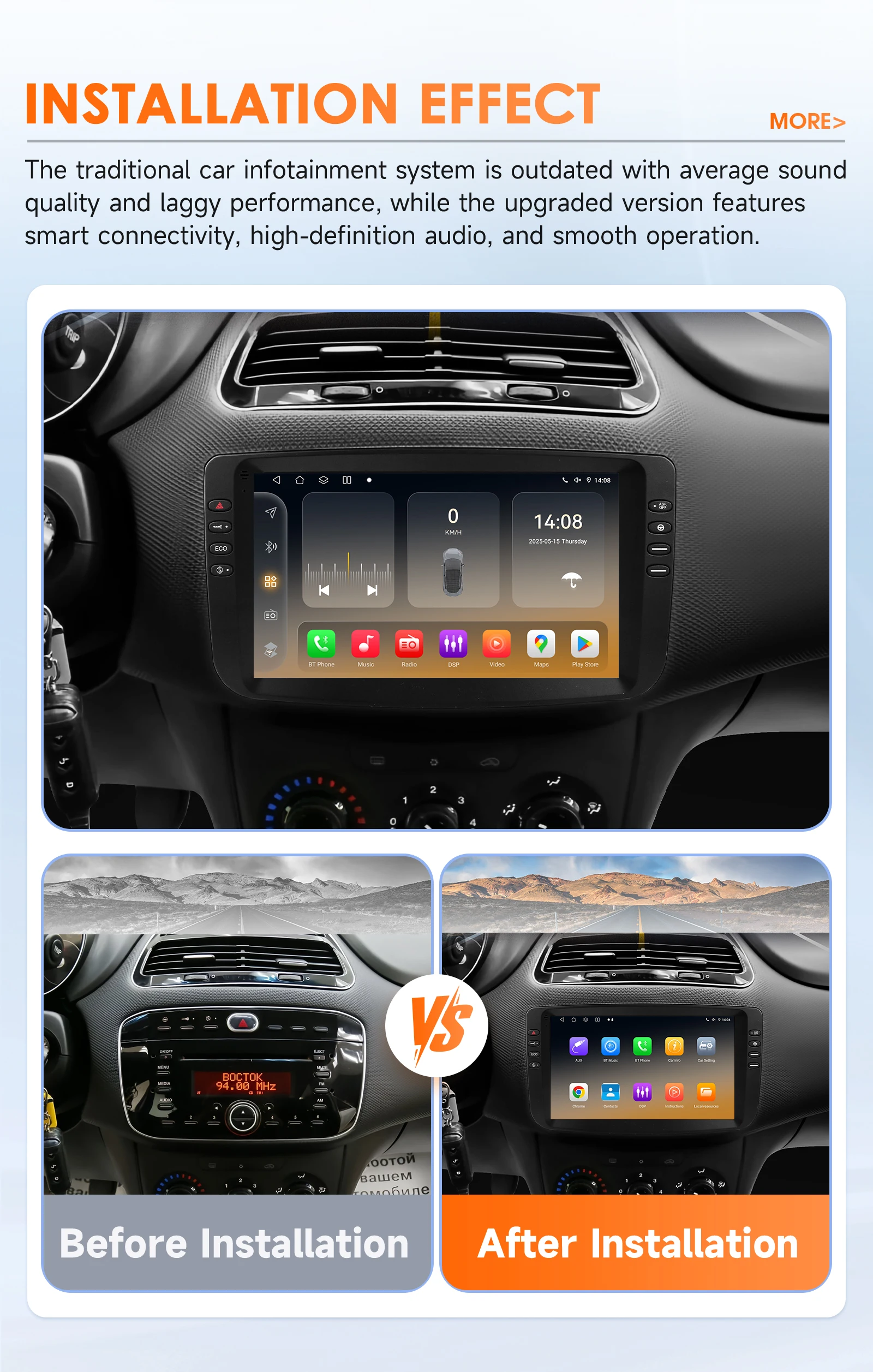 2Din 360-Grad-Kamera Carplay Android14 Autoradio für Fiat Linea Punto Evo 2012-2015 Auto-Multimedia-Player Intelligenter Bildschirm Autoradio – Detail 4