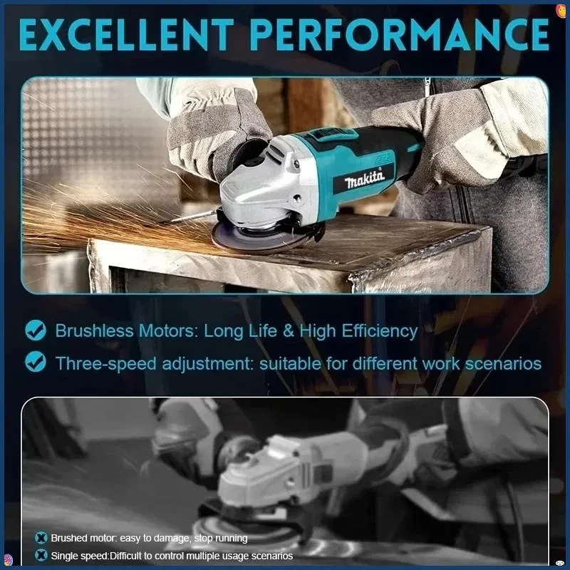 Makita DGA404 100mm 브러시리스 리튬 전기 앵글 그라인더 18V 충전식 절단기 고출력 기계 전동 공구