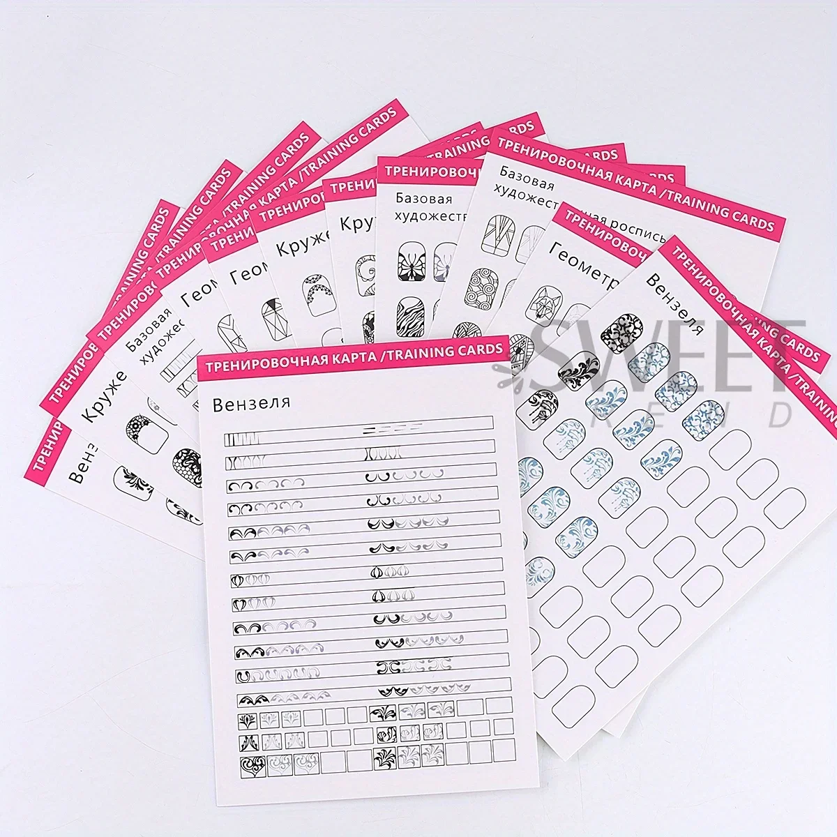 12 Sheet Nail Art Exercise Book Set Reusable Multiple Pattern Practice Paper DIY Painting Template Book Beginners Manicure Card