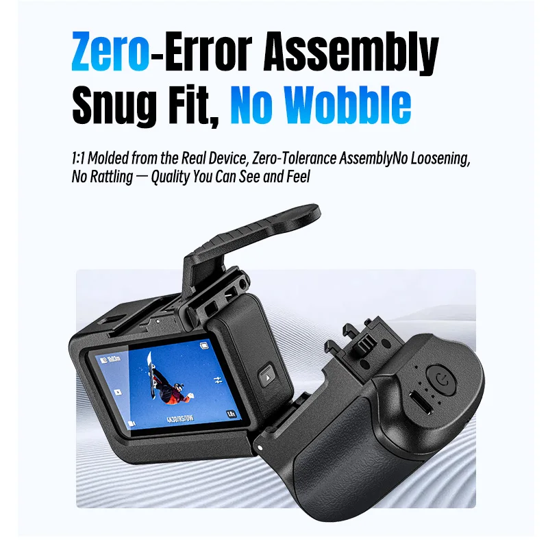 Poignée de préhension pour DJI Osmo Action 3, 4 et 5 Pro démontée, avec vis et adaptateurs.
