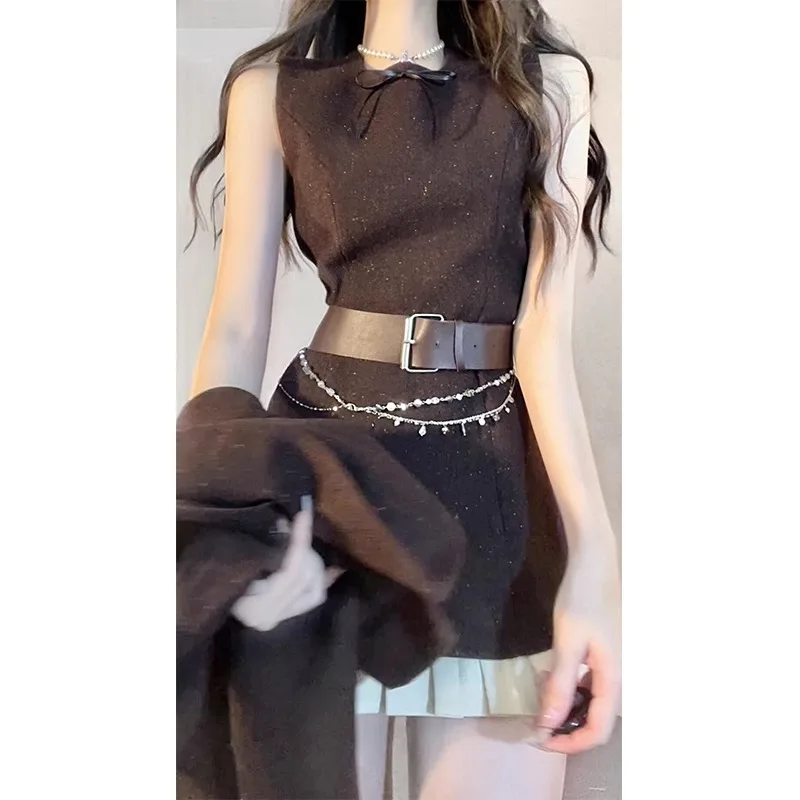 

Fashion Celebrity Doll Collar Woolen Coat Sleeveless Dress Two-piece Set Women Temperament Flounce Detachable Slim Spring Suit