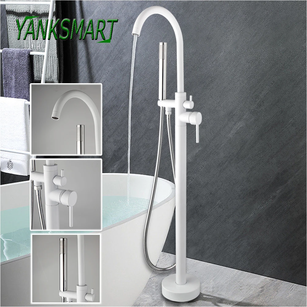 

YANKSMART Bathroom Shower Flooring Standing Faucet 2 Handle Freestanding Swivel Spout Bathtub Faucet Hot Cold Mixer Water Tap