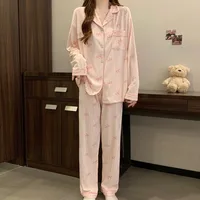 Striped Nightwear Women High Quality Spring and Summer Cardigan Pajamas Casual Set Student Loungewear Two Piece Set Sleepwear - Image 5