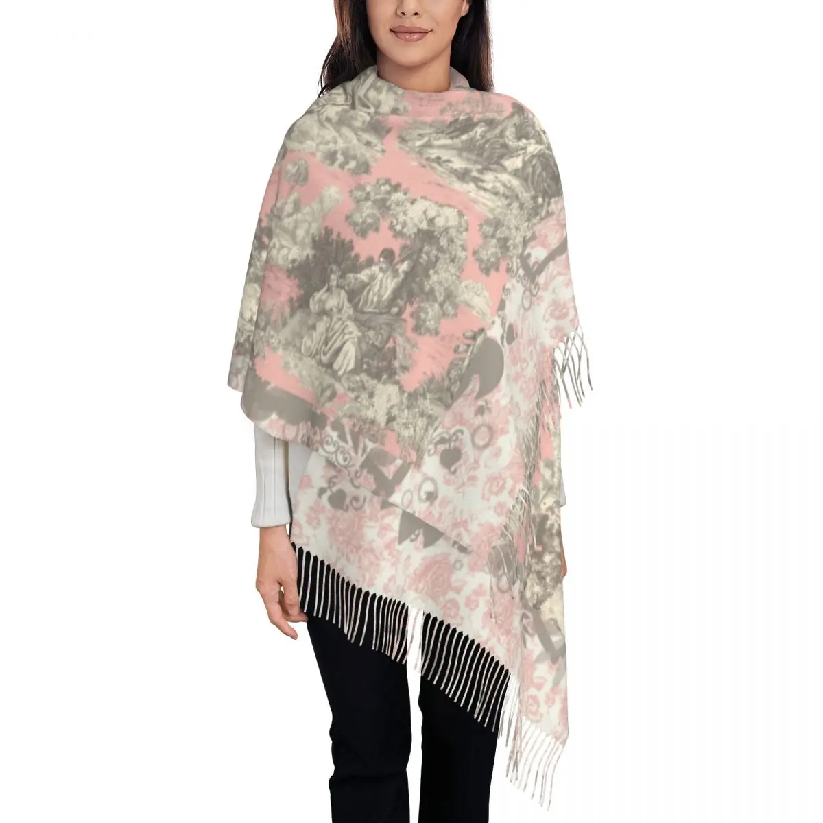 

Customized Print Toile De Jouy Scarf Men Women Winter Fall Warm Scarves French Motif Flora Shawl Wrap