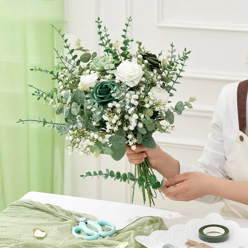 100개 인조 유칼립투스 줄기, 숨결 인조 꽃과 녹색 줄기, 웨딩 DIY 꽃꽂이 장