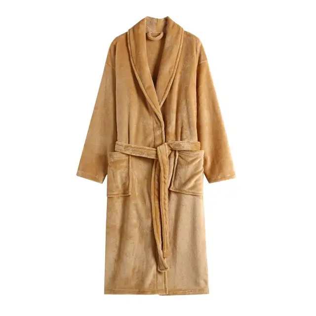 2025 Robe en flanelle pour femmes, peignoir épais et chaud en polaire avec poches, chemise de nuit longue en peluche douce pour l'hiver, vêtements de nuit