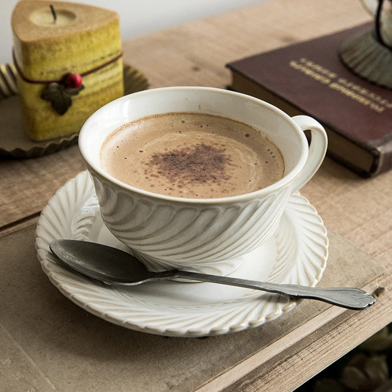 SWEEJAR - Tazas de café de porcelana con platillos , tazas de capuchino  apilables de 4 onzas con soporte de metal para café, latte, té - 4 unidades