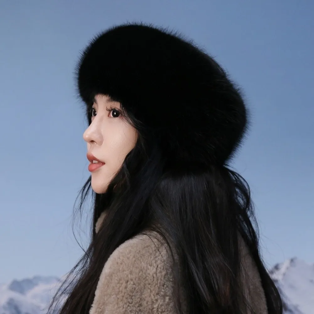 Fashion Thick Turban Hat Keep Warm Imitation Fox Fur Wide Headwrap Solid Color Winter Hat Winter
