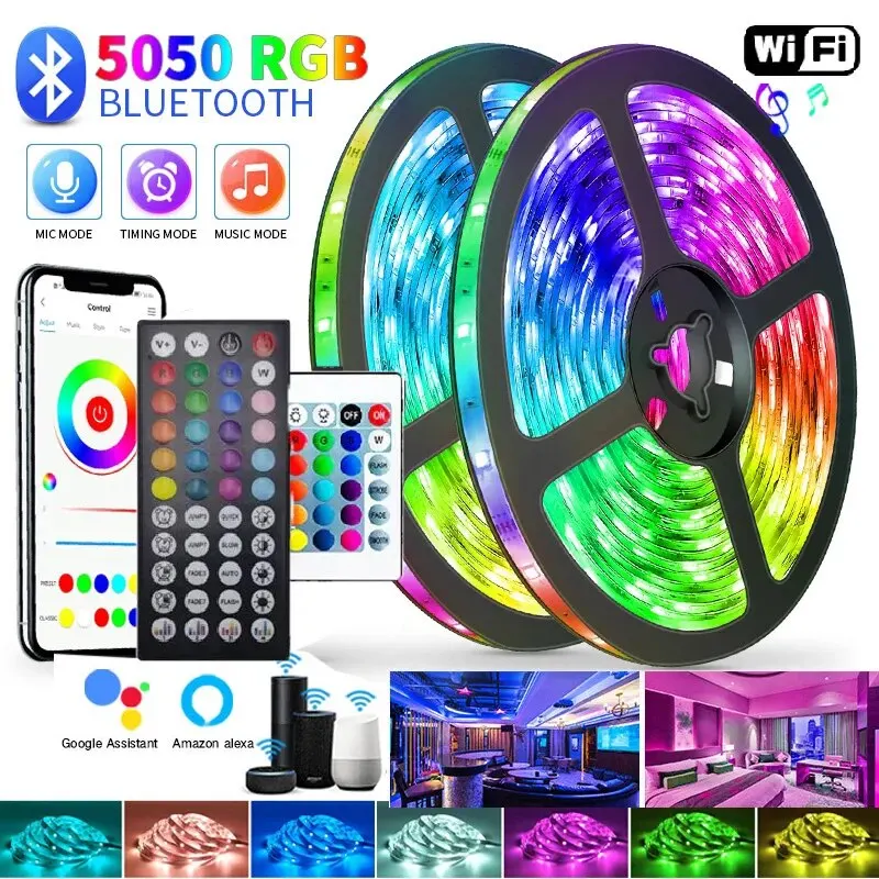 WIFI RGB LED Strip Light 5050 Bluetooth APP Control Led Flexible Diode Decoration For Festival Party TV Desk Bedroom led strip