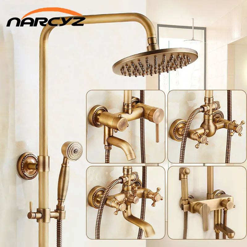 ชุดหัวฝักบัวทองเหลืองหัวฝักบัวอาบน้ำฝนแบบโบราณก๊อกน้ำร้อนและเย็นผสมวาล์ว XT446 1