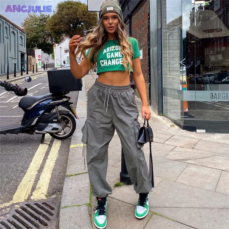 

Angjulie Cargo Pants Women High Waist Casual 2022 New Safari Style Sporty Trends Style Baggy Trousers Vintage Loose Streetwear