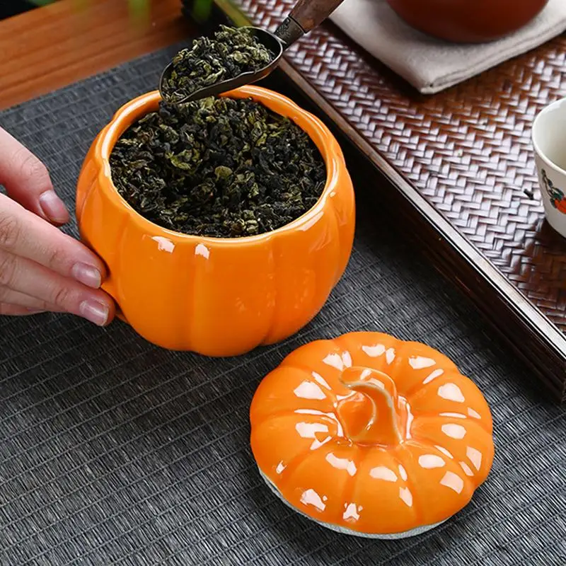 Ceramic Bowl Pumpkin Shape Cartoon Pumpkin Jar Soup Can with Lid Condiment Box Seasoning Pot Soup Bowl Kitchen Container 3