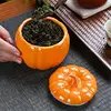 Ceramic Bowl Pumpkin Shape Cartoon Pumpkin Jar Soup Can with Lid Condiment Box Seasoning Pot Soup Bowl Kitchen Container 3