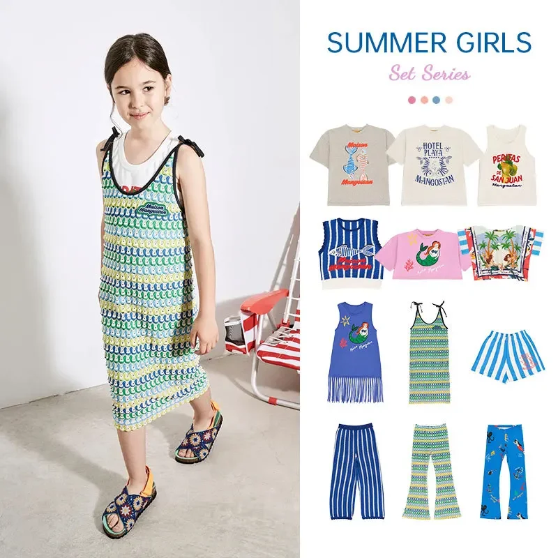 

Maison Mangostan SS24 Spring/Summer Children's Printed Shirt T-shirt with Leggings Half Skirt