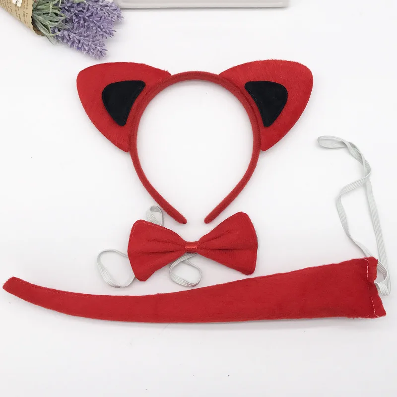 Anime Cat Ear Plush Headband Tail Bow 3pcs/set