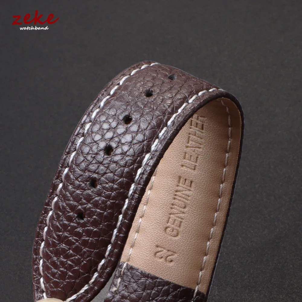 Premium Genuine Leather Litchi Grain Wristwatch Band - Black, Blue, Brown Strap