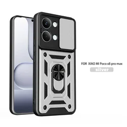 Enhanced Magnetic Ring Holder Armor Phone Case with Slide Camera Protection - Poco X8 Pro (Silver)