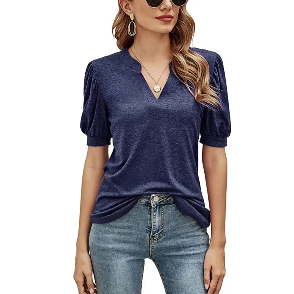 

Woman Clothing Summer T-shirt Puff Short Sleeve Tops Tees Korean Popular Clothes T Shirt for Women Blouses Blue Casual Tshirt