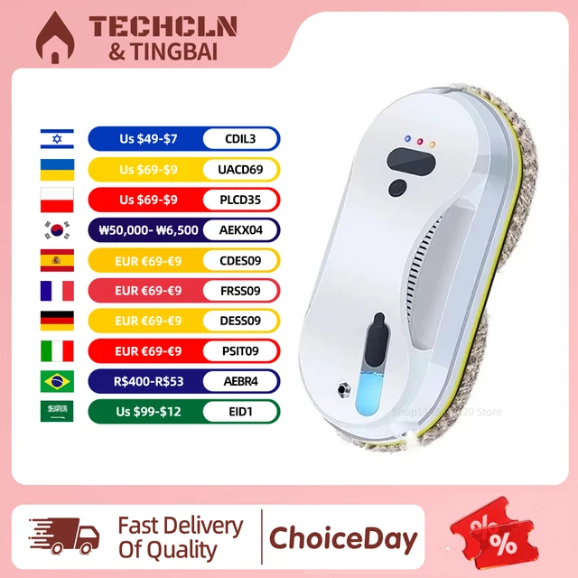 Intelligent Window Cleaning Robot Ultrasonic Atomization Water Spray 5600Pa Super Suction