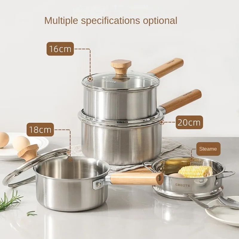 Carrot 316 Stainless Steel Milk Pot Infant Baby Food Supplement Pot Fry Steam One-piece Soup Home Non-stick Coating-free