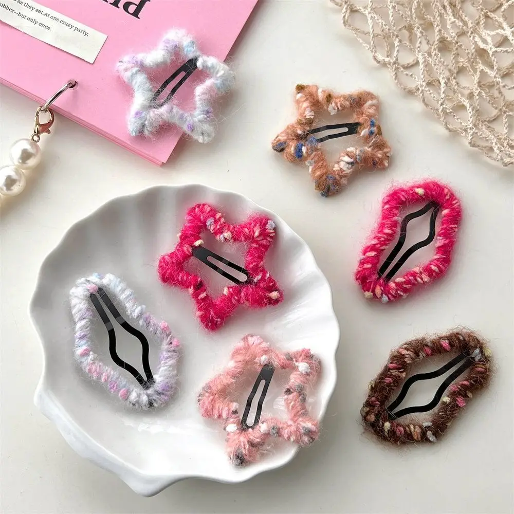 

Plush Cloud Bb Clips Sweet Knitted Multicolor Hollow Metal Hairpin Headwear Korean Style Star Hair Clip Streetwear