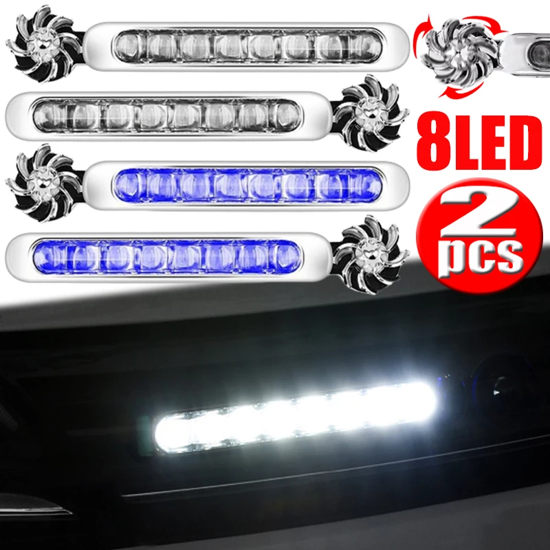 

1/2pcs Wind Powered Car LED DayTime Running Light Auxiliary Lighting Rotation Fan Lamp Automobile Day Time Headlight