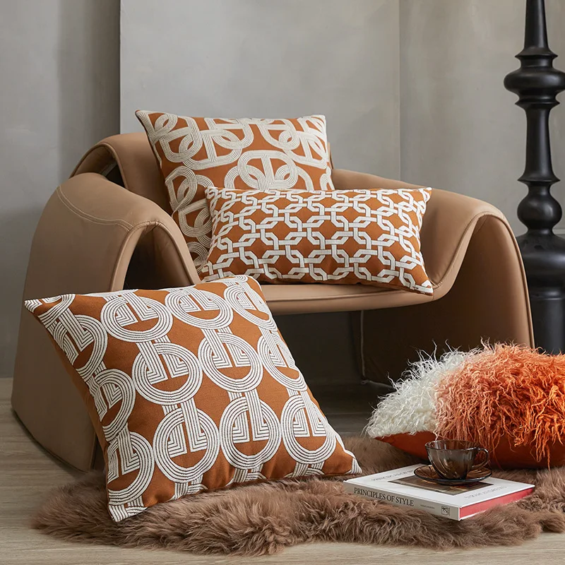 

Vintage Jacquard Pillow Cover Decoration Yellow Brown Single Sided Jacquard Hook Needle Pillow Cover Home Decoration Pillow
