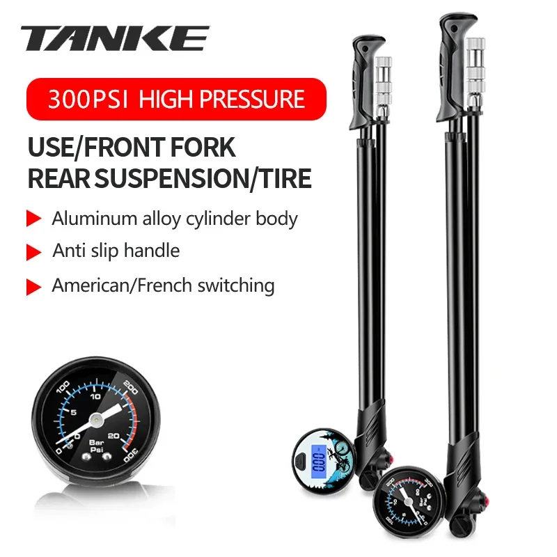 TANKE-Portable Bike Air Pump,300psi High-Pressure with Gauge,for