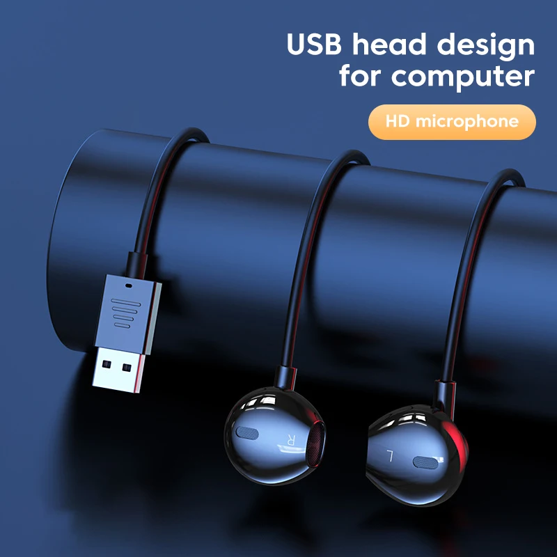 3M Long USB Wired Headphones In-ear Earphones With Mic USB-A Cable Handsfree Headset Gaming USB Earbuds For Desktop Laptop PC 2