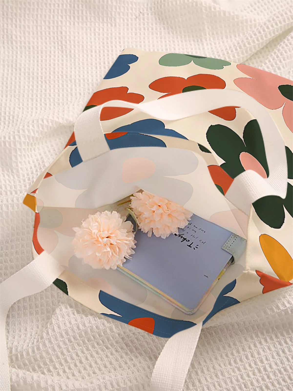 Flower pattern printed casual handbag, reusable fashionable backpack, multifunctional handbag, canvas shopping bag