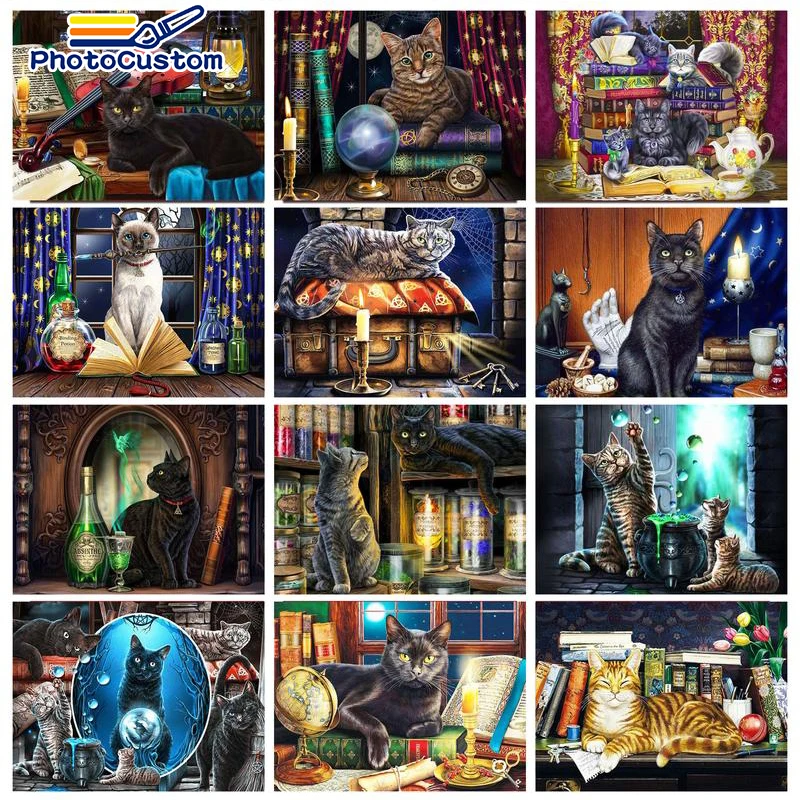 

PhotoCustom Cat DIY Painting By Numbers Kit Animal Painting Wall Art Picture Drawing Coloring By Numbers For Home Decor Handwork